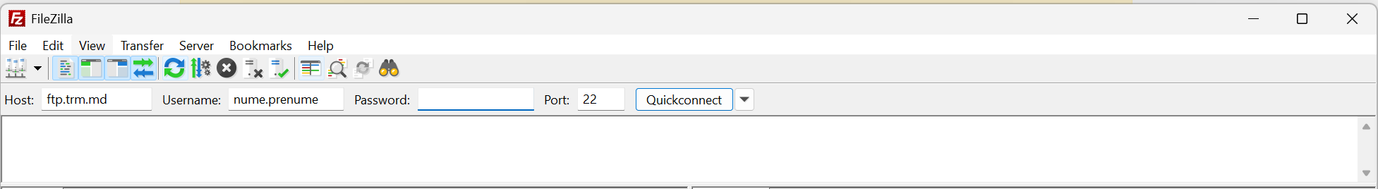 Exemplu conectare FileZilla prin SFTP la ftp.trm.md pe portul 22